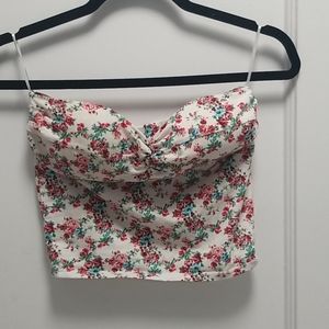 Cropped White Tube Top with Floral Print